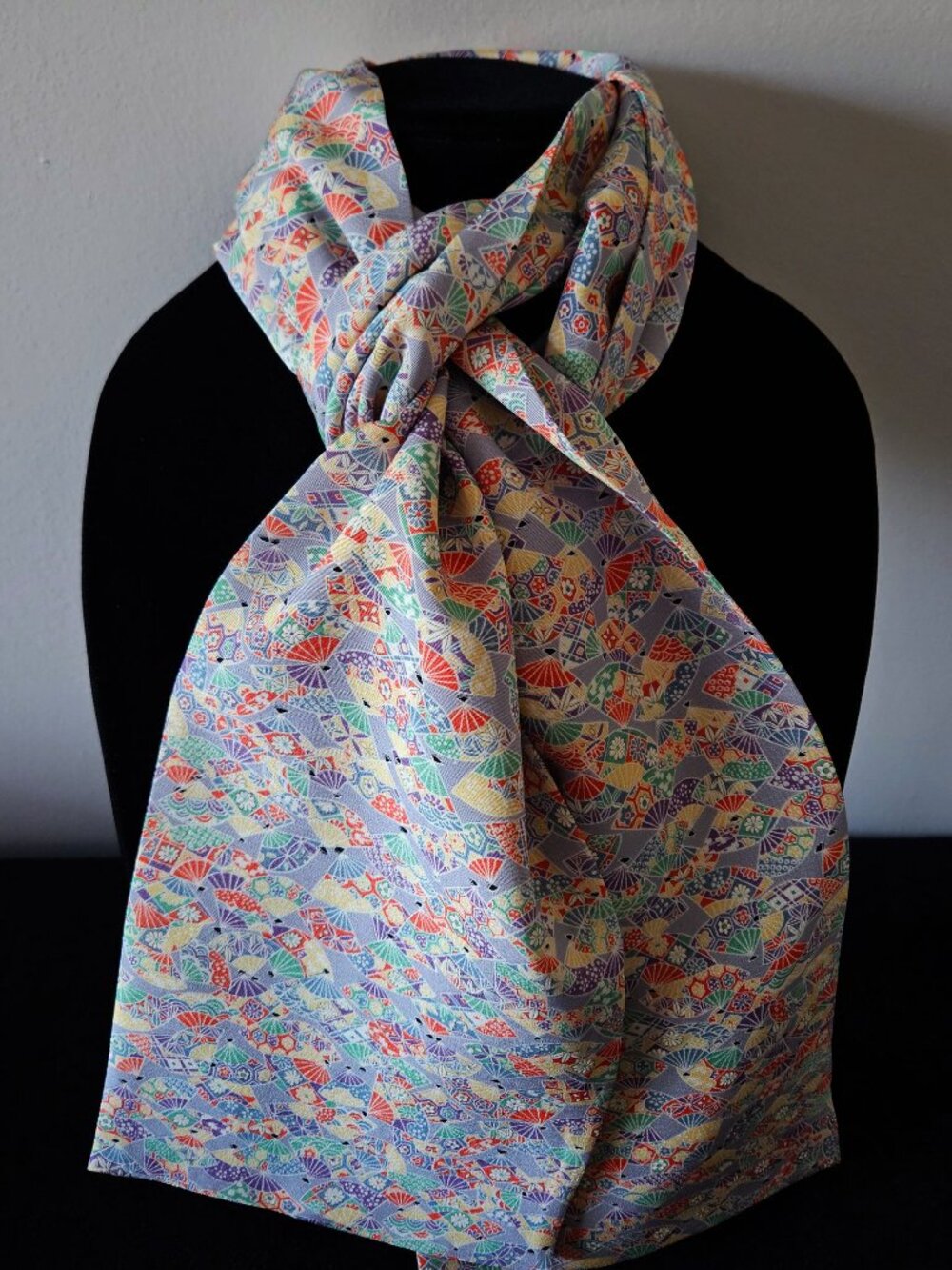 Japanese Silk Kimono Scarf S4687 - Smooth Pastel Fans Silk